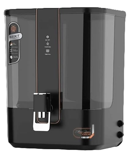 PlanetE - RO Water Purifier –(RO + UV + UF) with 12L Storage Tank, Elegant Black with Full Transparent Front with Copper
